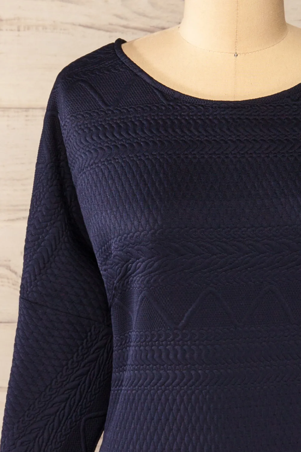 Oufa Navy | Long Sleeve Textured Dress