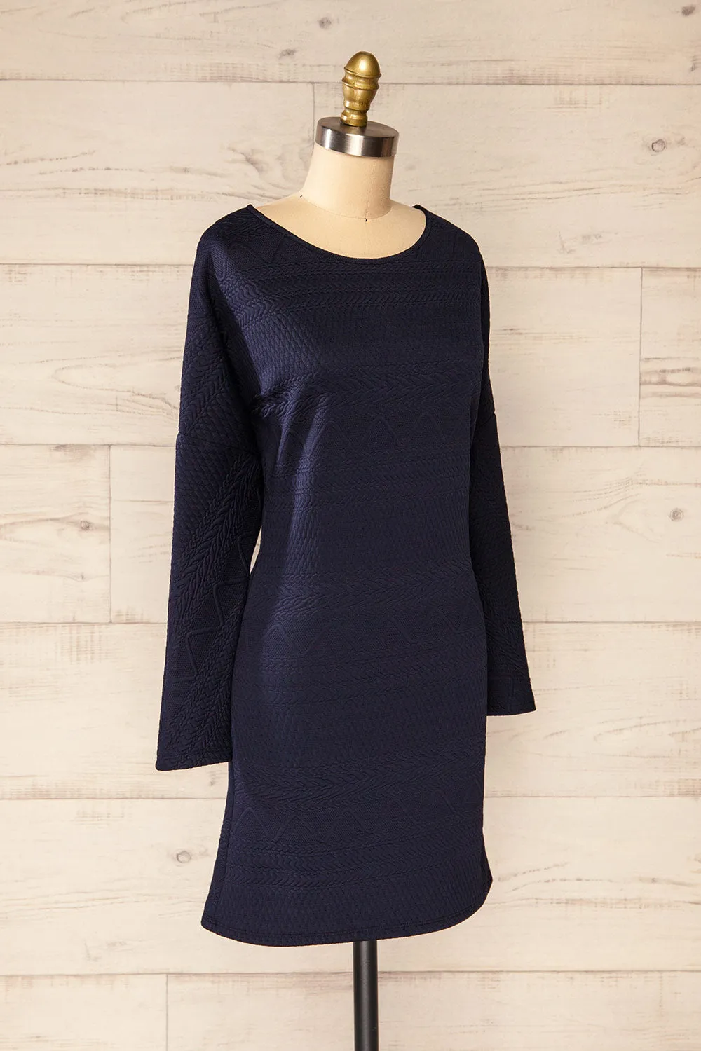 Oufa Navy | Long Sleeve Textured Dress