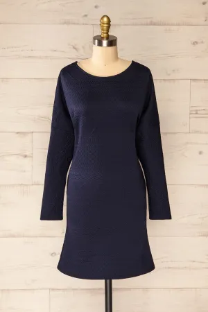 Oufa Navy | Long Sleeve Textured Dress