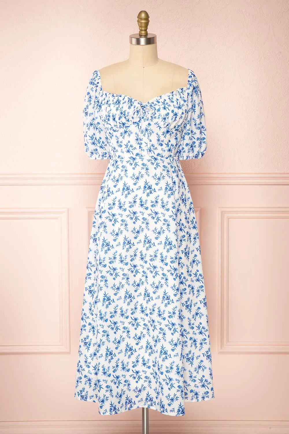 Ouiza | Floral Midi Dress w/ Puffy Sleeves