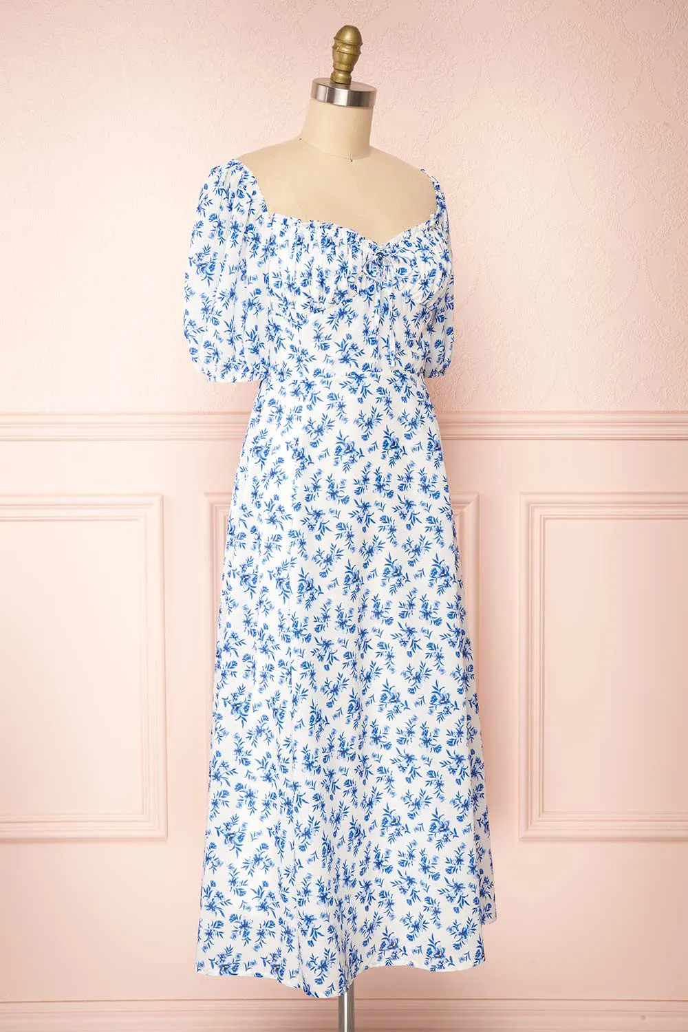 Ouiza | Floral Midi Dress w/ Puffy Sleeves