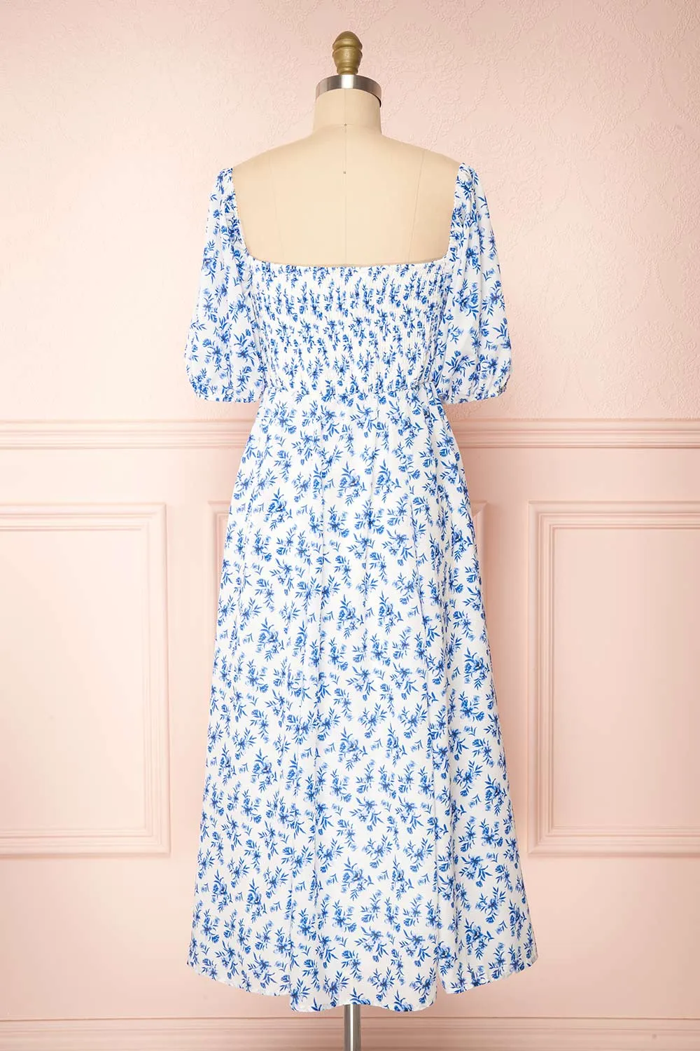 Ouiza | Floral Midi Dress w/ Puffy Sleeves