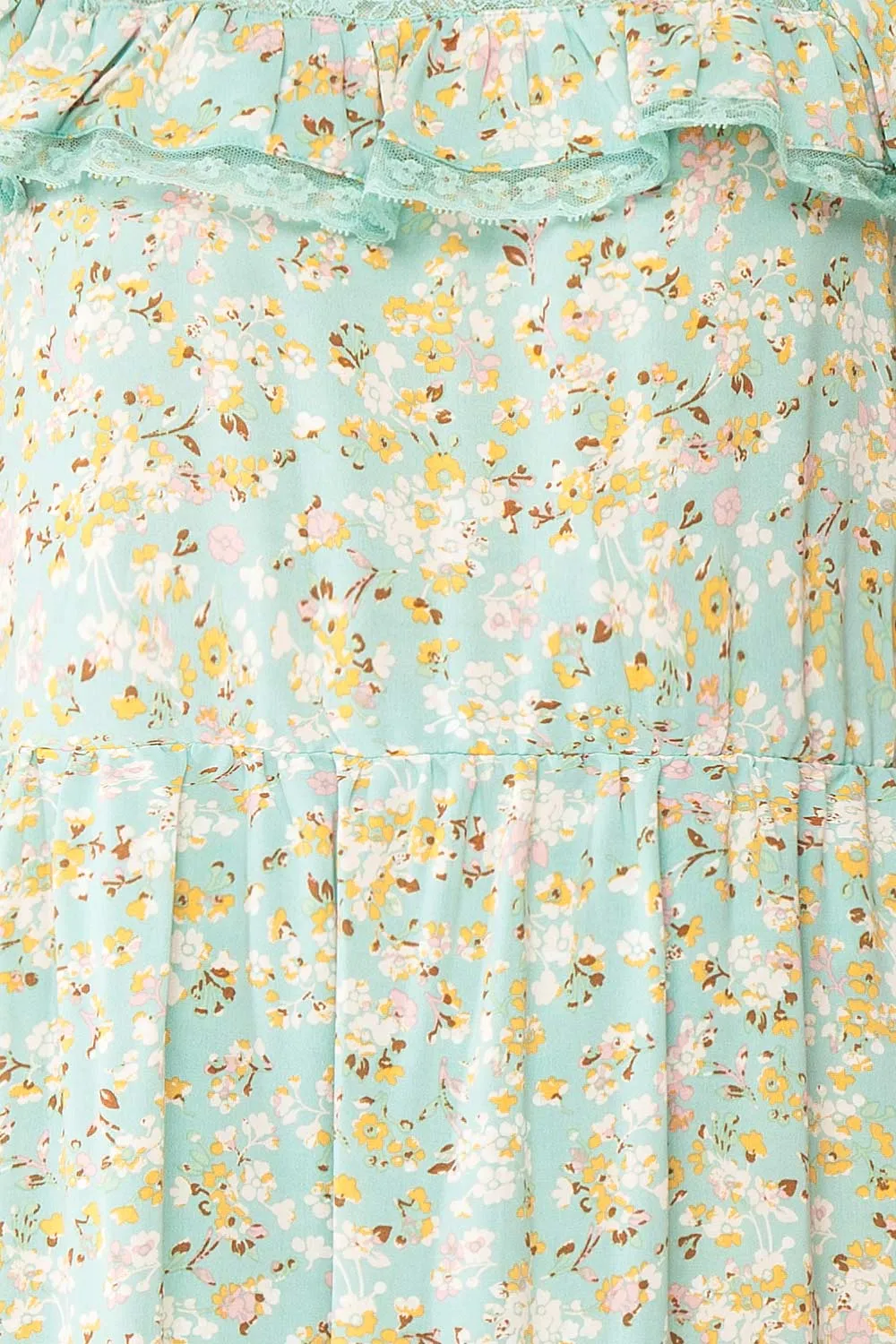 Oydis Mint | Floral Midi Dress w/ Square Neckline