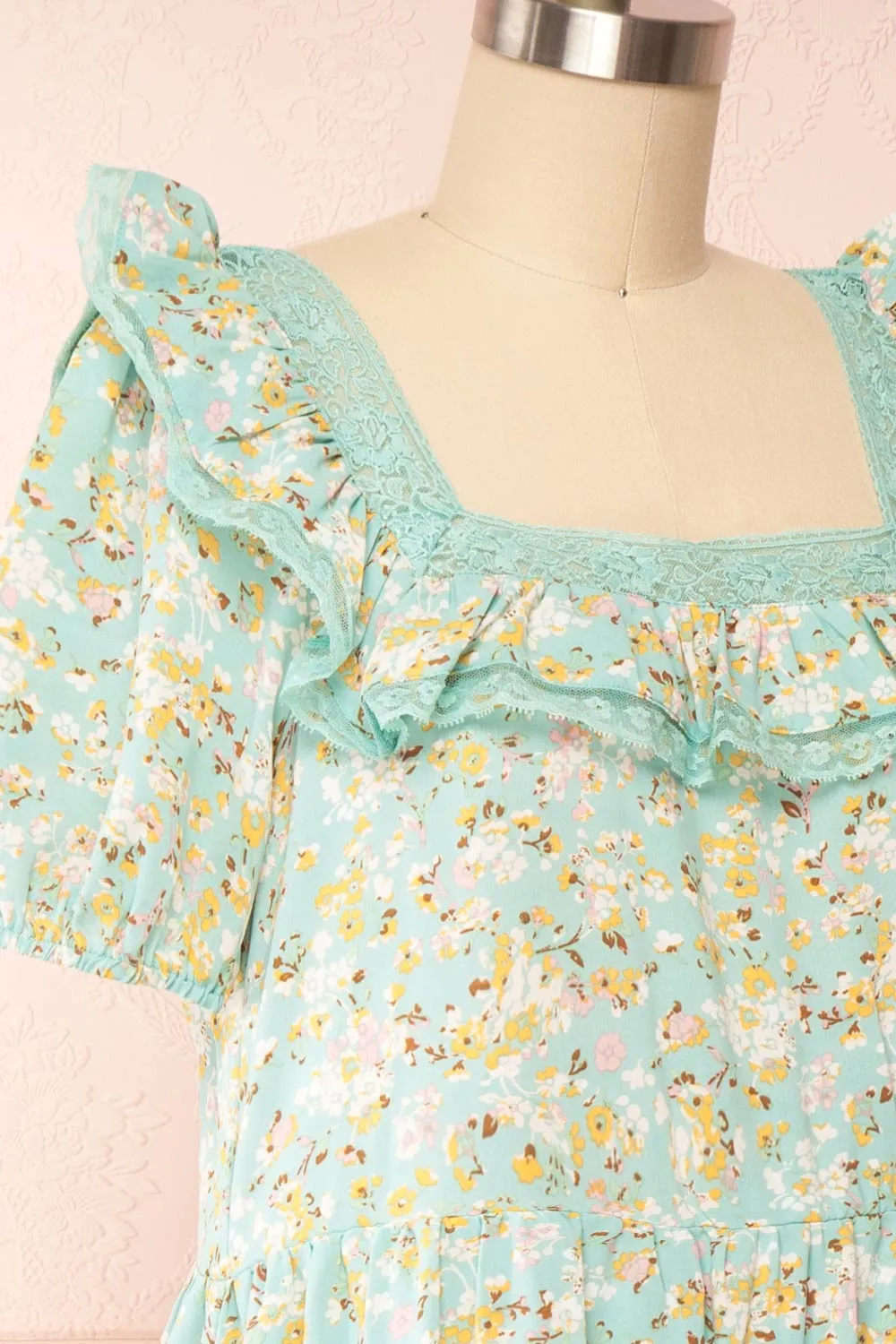 Oydis Mint | Floral Midi Dress w/ Square Neckline