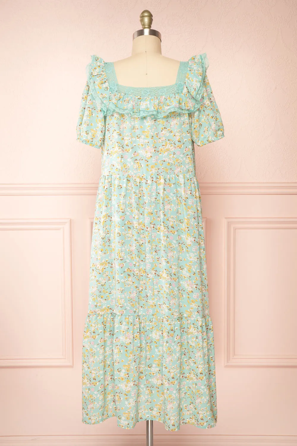 Oydis Mint | Floral Midi Dress w/ Square Neckline