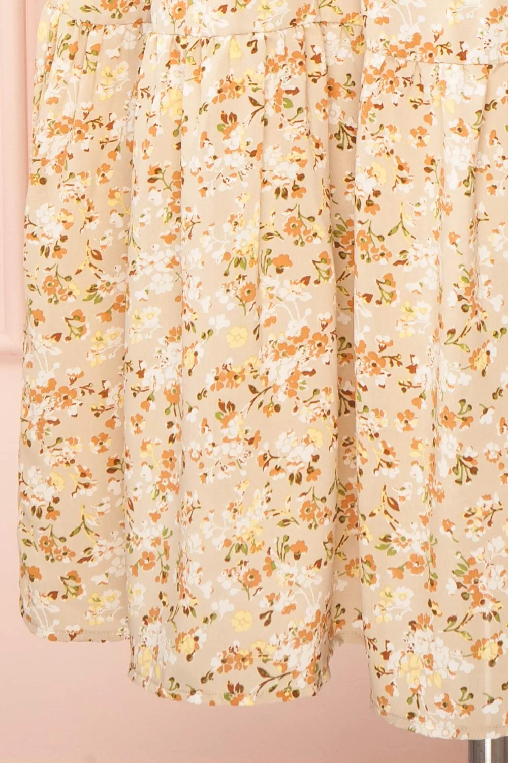 Oydis Taupe | Floral Midi Dress w/ Square Neckline