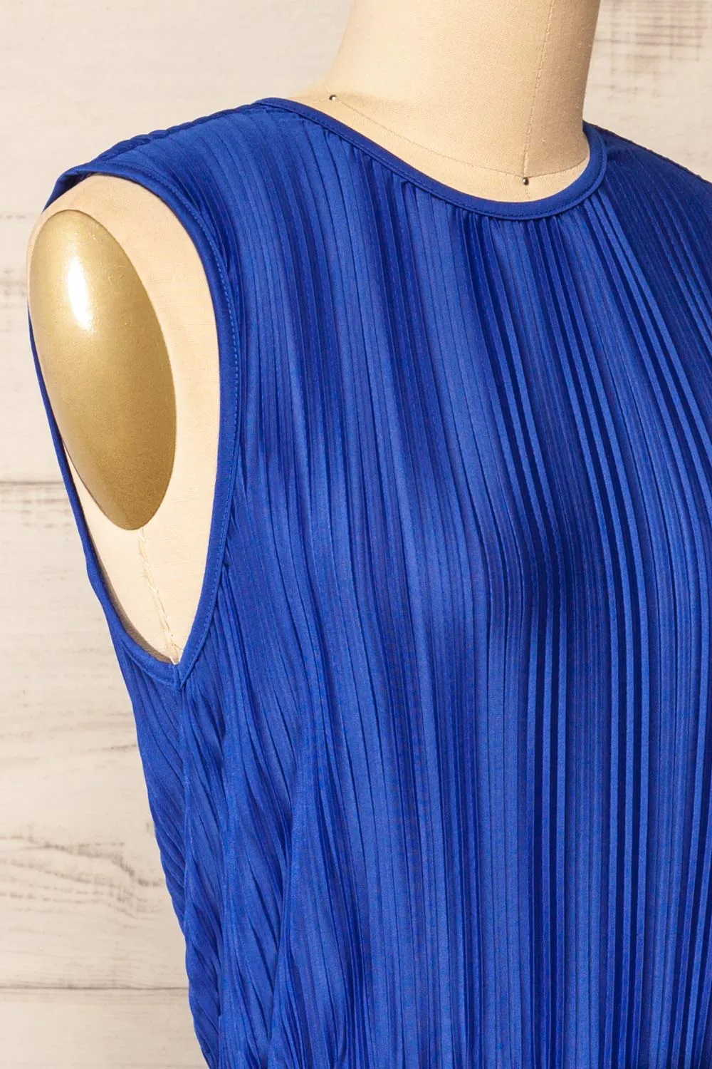 Padstow Blue | Sleeveless Pleated Midi Dress