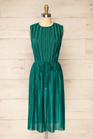 Padstow Green | Sleeveless Pleated Midi Dress