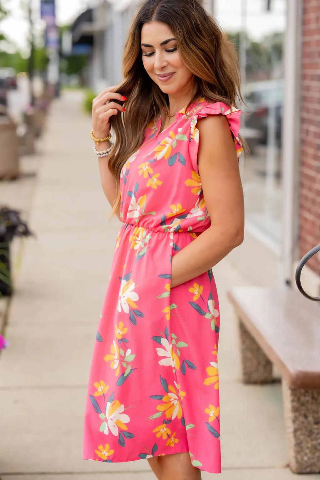 Painted Petals Ruffle Trim Dress