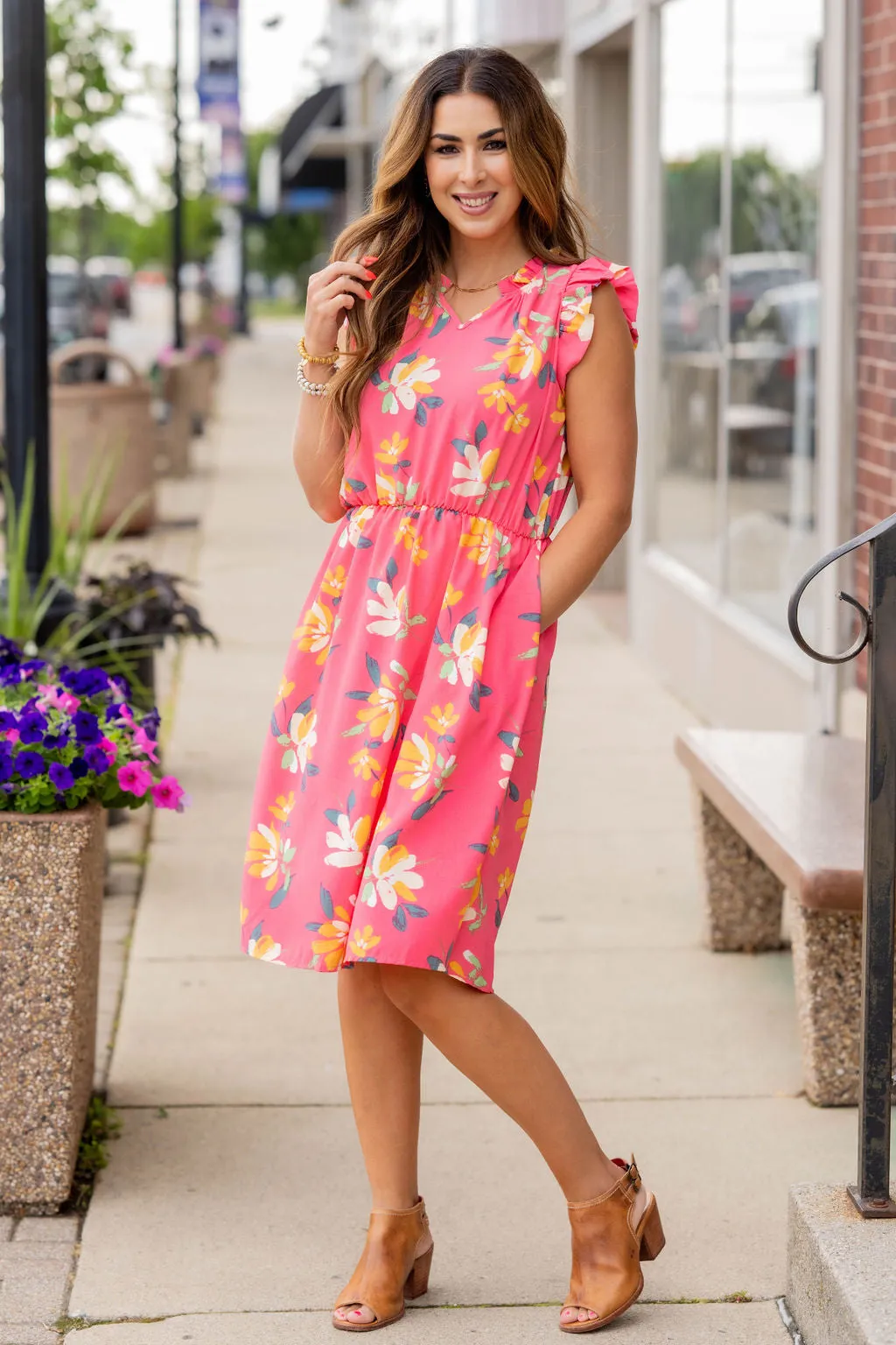 Painted Petals Ruffle Trim Dress