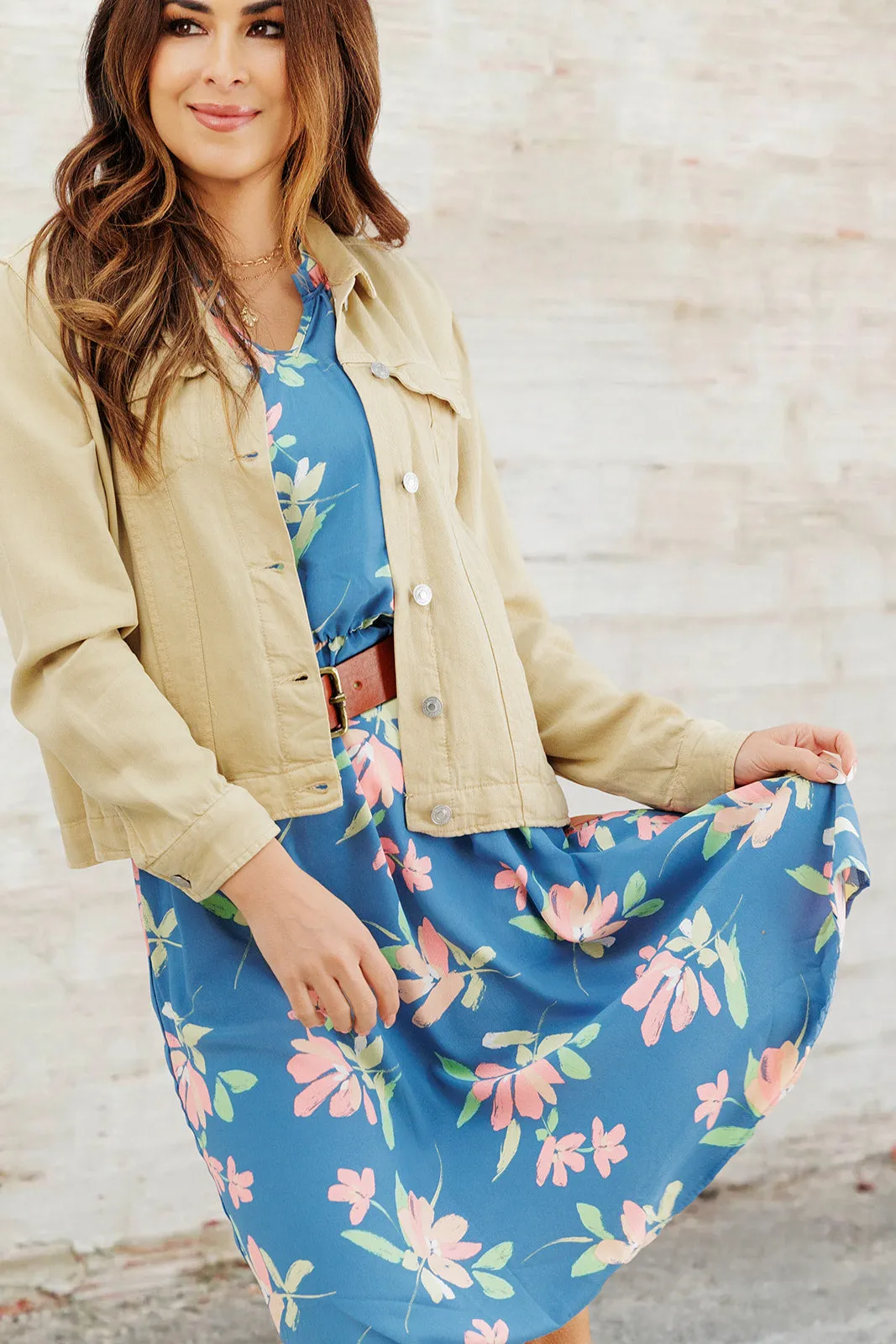 Painted Petals Ruffle Trim Dress