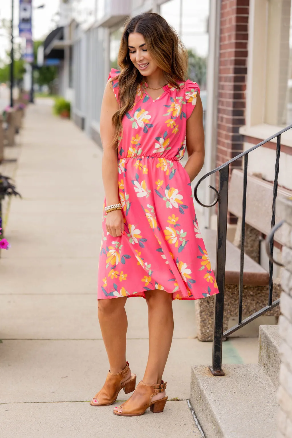 Painted Petals Ruffle Trim Dress