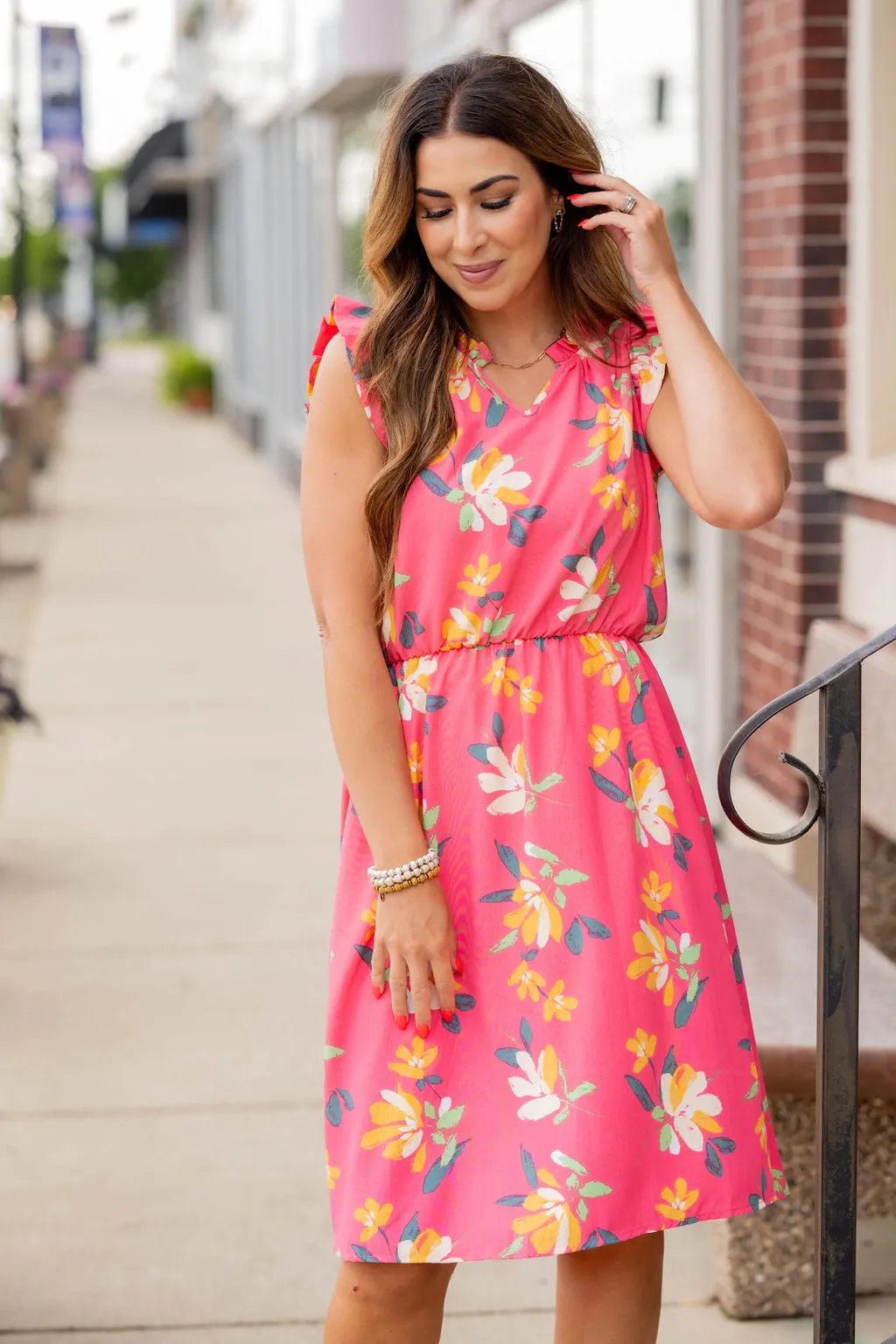 Painted Petals Ruffle Trim Dress