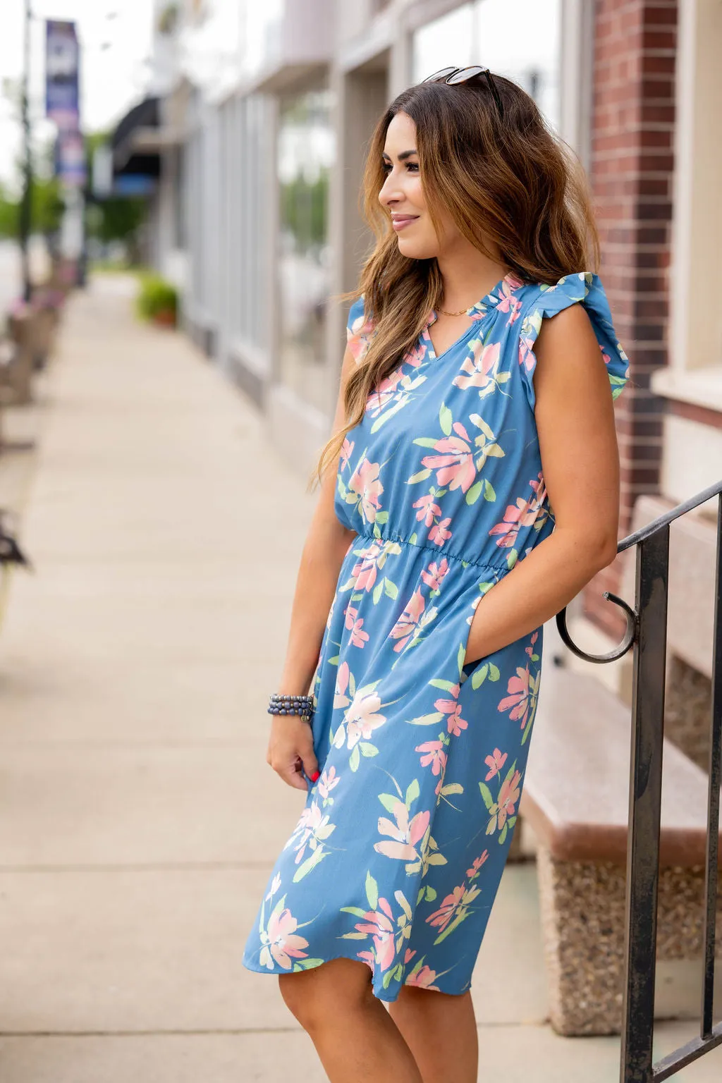 Painted Petals Ruffle Trim Dress