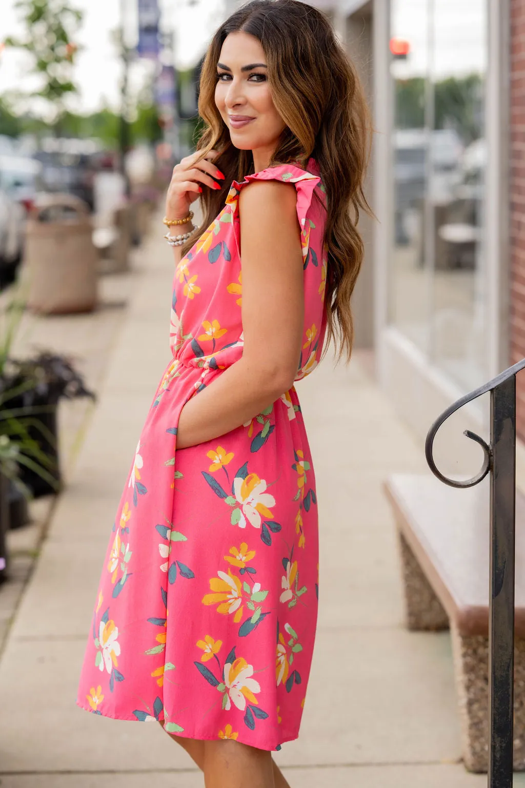 Painted Petals Ruffle Trim Dress