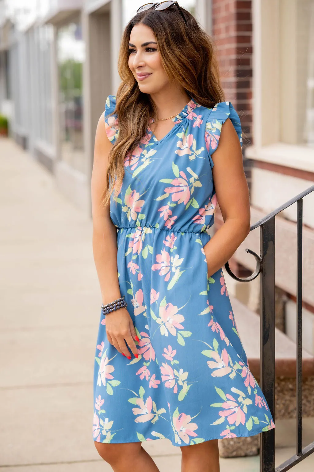 Painted Petals Ruffle Trim Dress