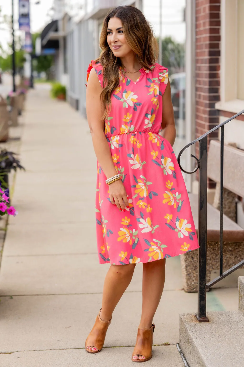 Painted Petals Ruffle Trim Dress