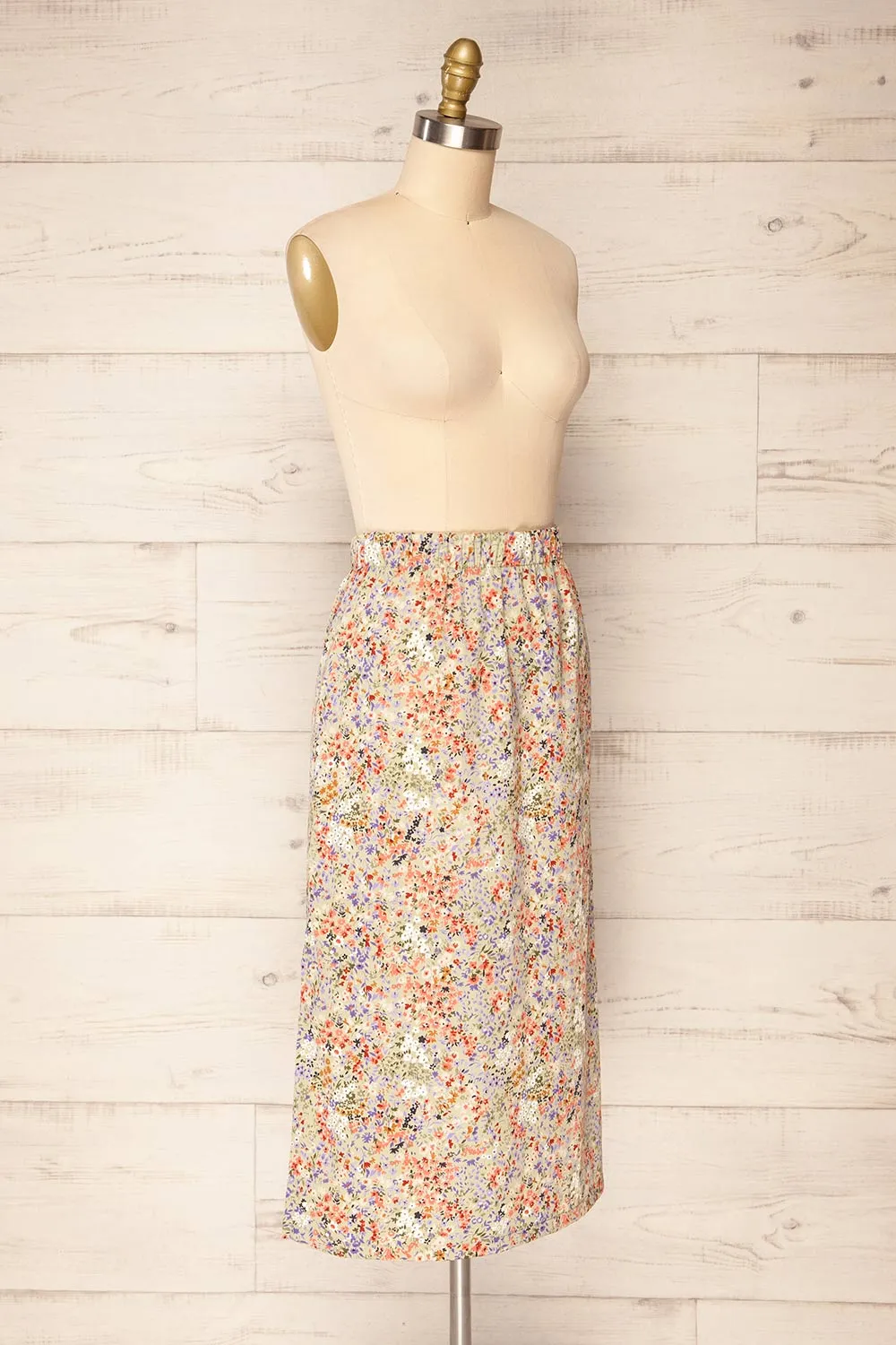 Pajai | Floral Print Midi Skirt w/ Elastic Waist