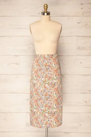 Pajai | Floral Print Midi Skirt w/ Elastic Waist