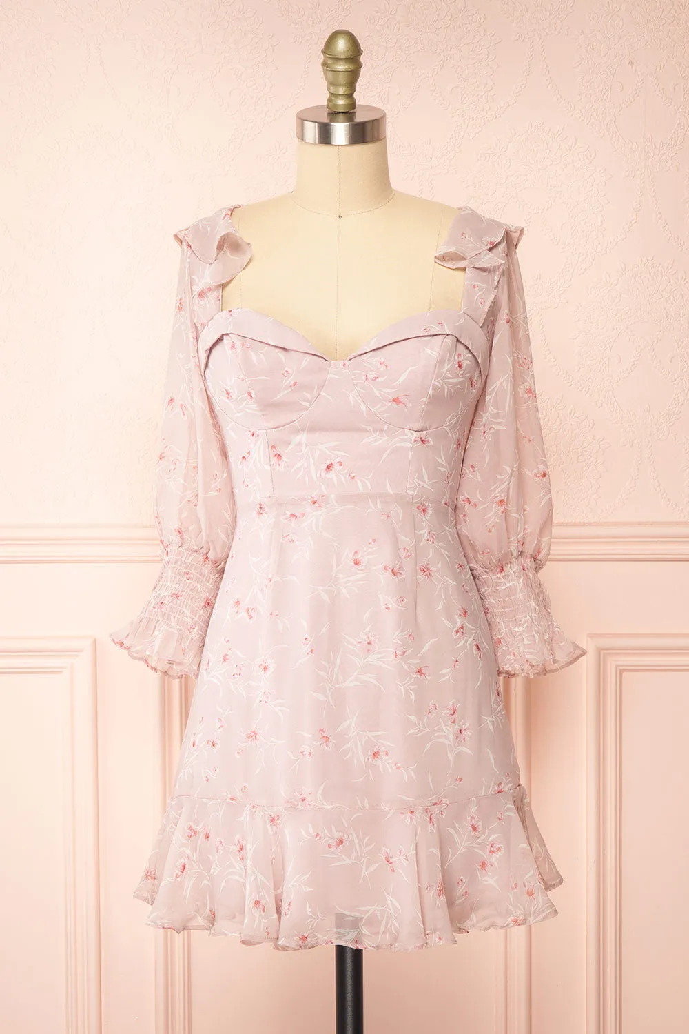 Palanie | Short Mauve Floral Dress