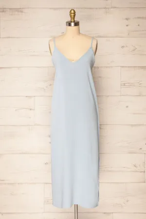 Palmi | Blue V-Neck Midi Slip Dress