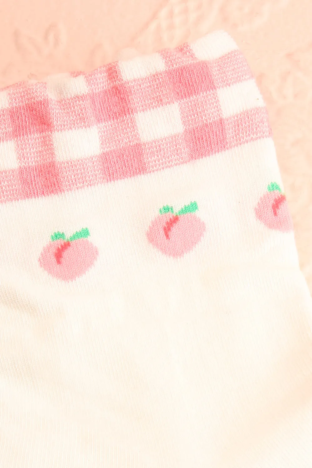 Palmira | Pink Fruit & Gingham Print White Socks