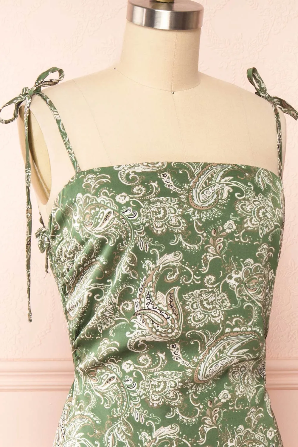 Pamela | Short Paisley Satin Dress w/ Tie Straps
