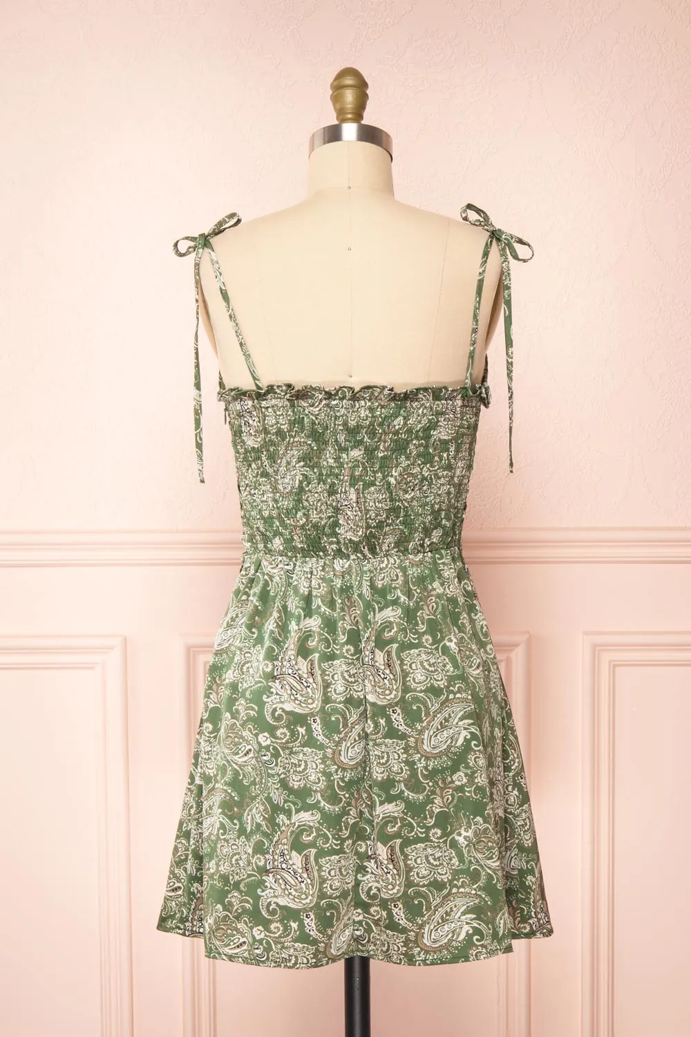 Pamela | Short Paisley Satin Dress w/ Tie Straps