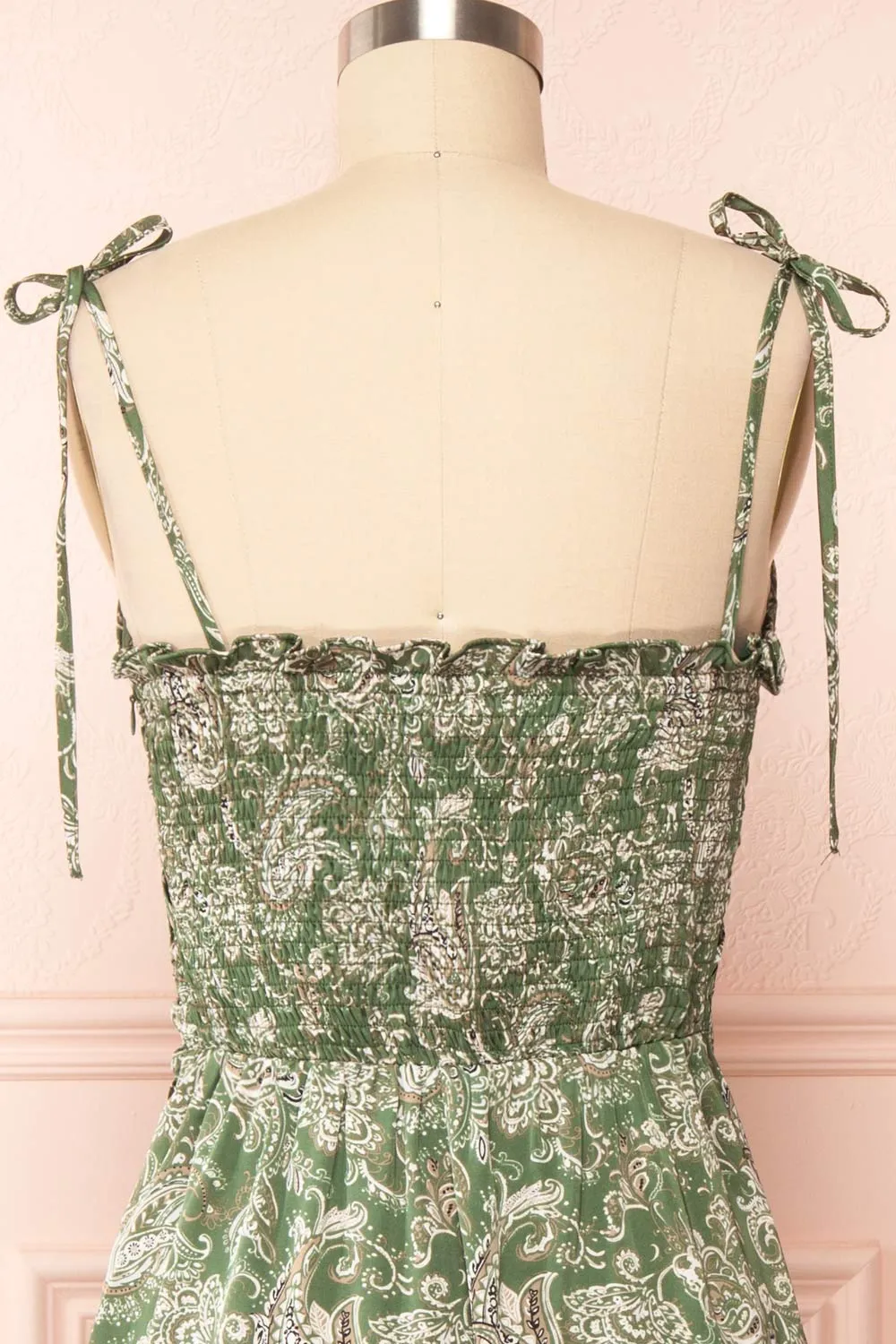 Pamela | Short Paisley Satin Dress w/ Tie Straps