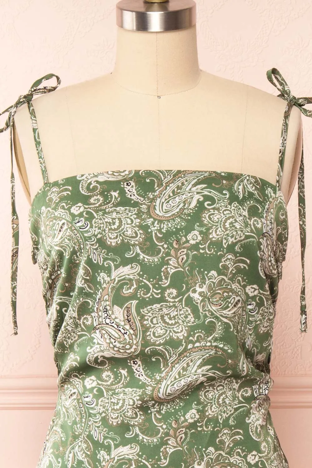 Pamela | Short Paisley Satin Dress w/ Tie Straps