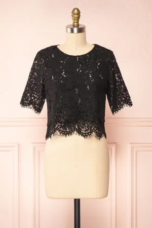 Paora Black | Short Sleeve Lace Crop Top