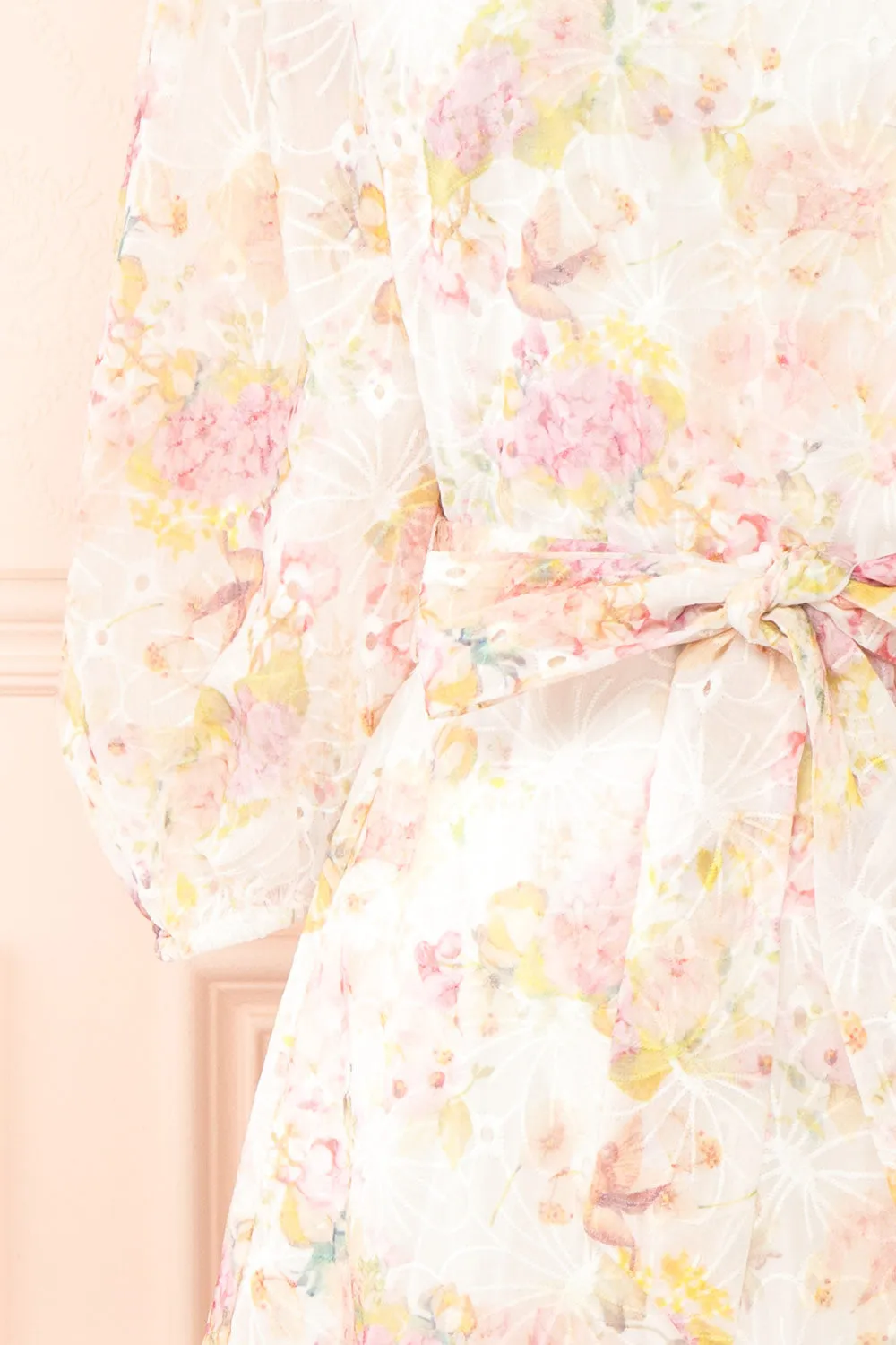 Paratina | Short Openwork Floral Dress