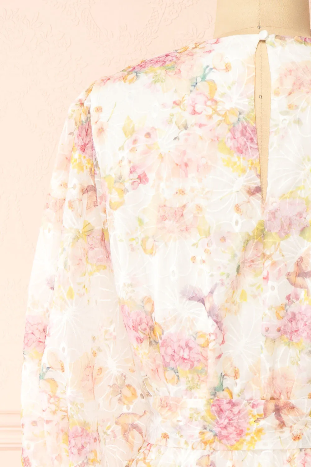 Paratina | Short Openwork Floral Dress