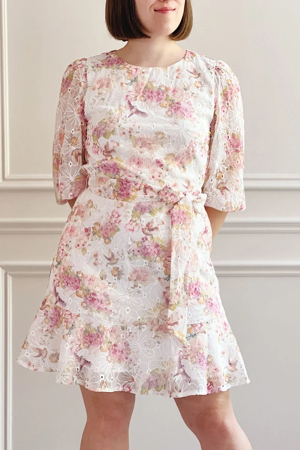 Paratina | Short Openwork Floral Dress