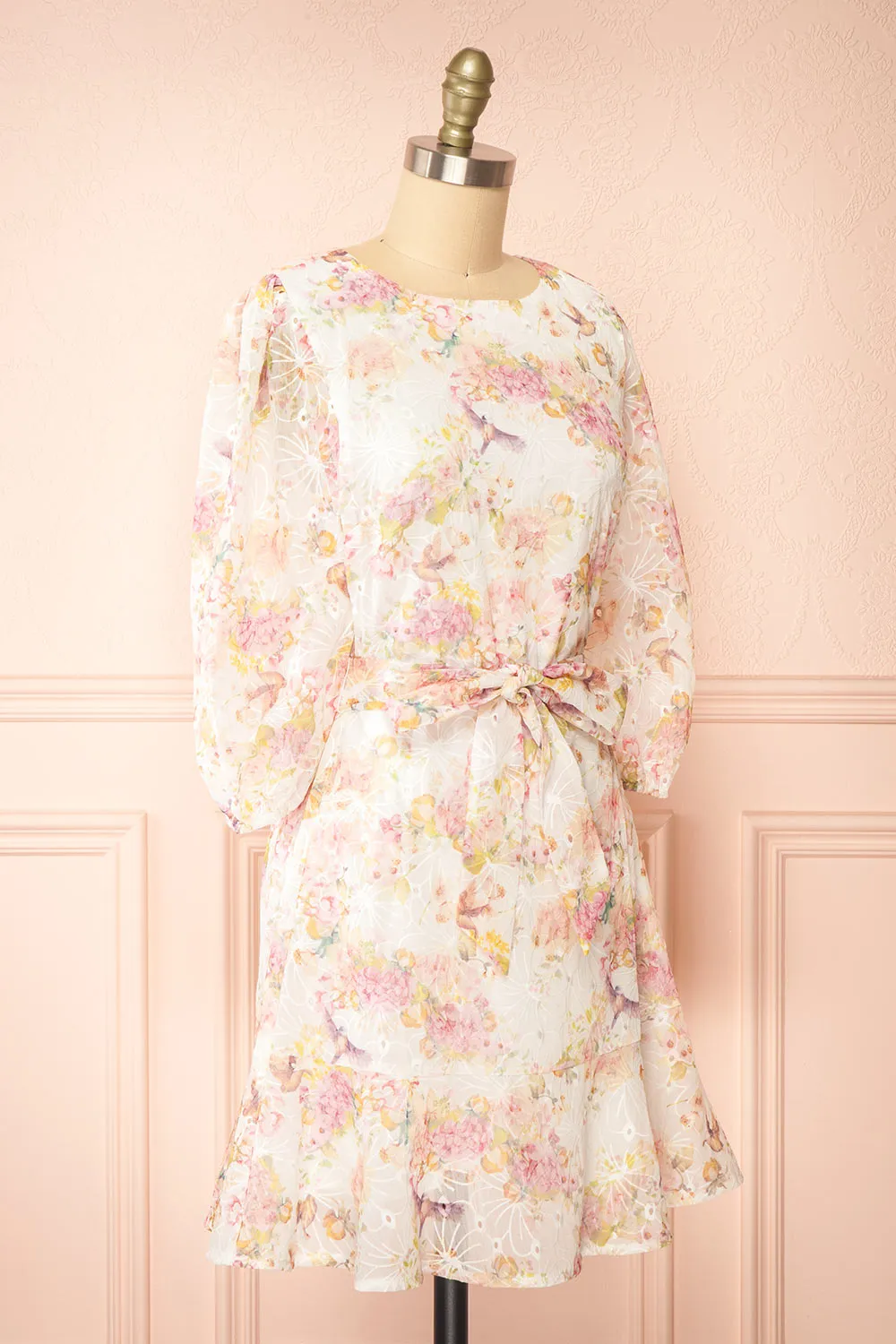 Paratina | Short Openwork Floral Dress