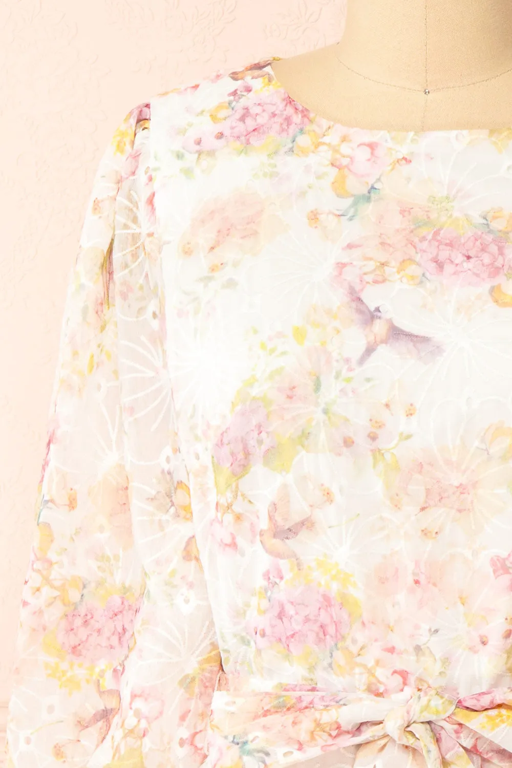 Paratina | Short Openwork Floral Dress