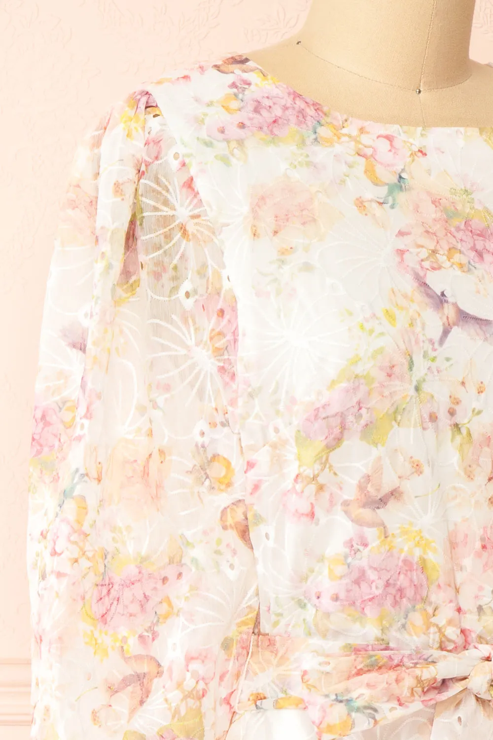 Paratina | Short Openwork Floral Dress