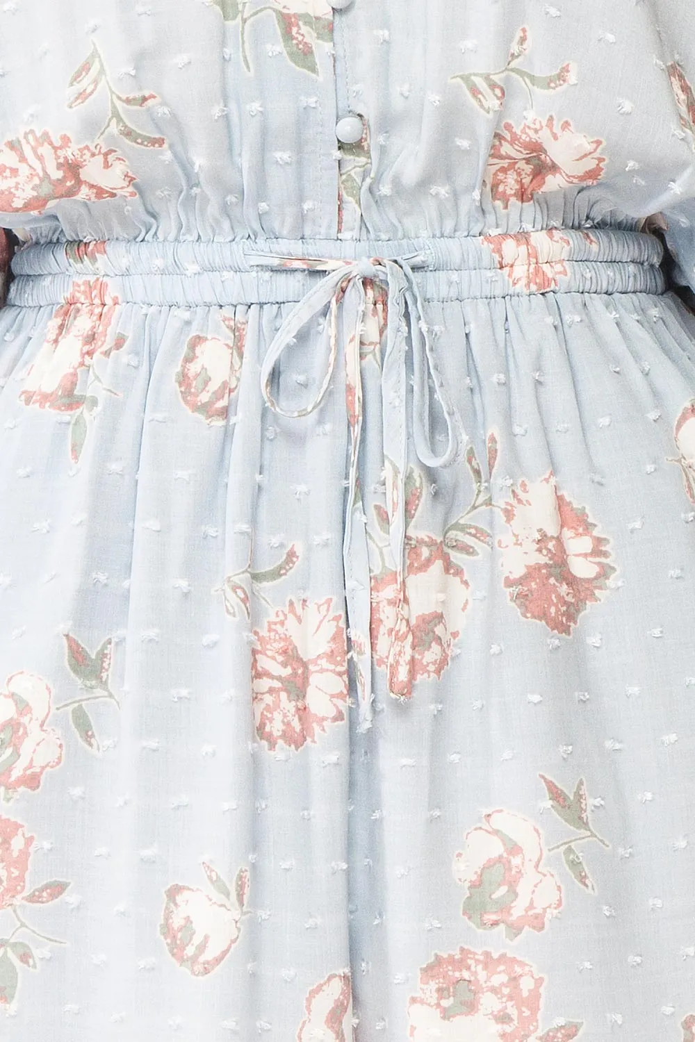 Parsa Blue | V-Neck Floral Plumetis Romper
