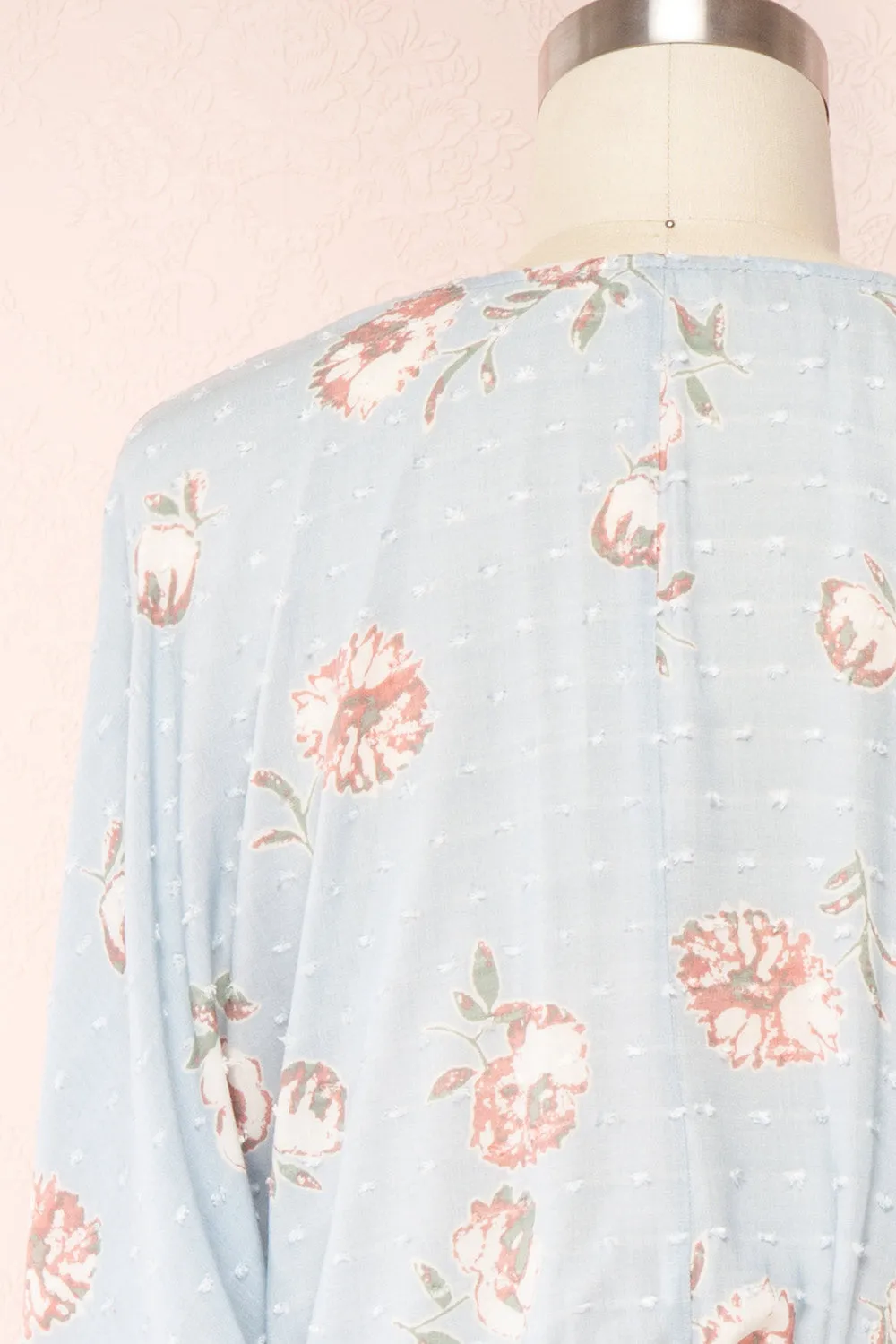 Parsa Blue | V-Neck Floral Plumetis Romper