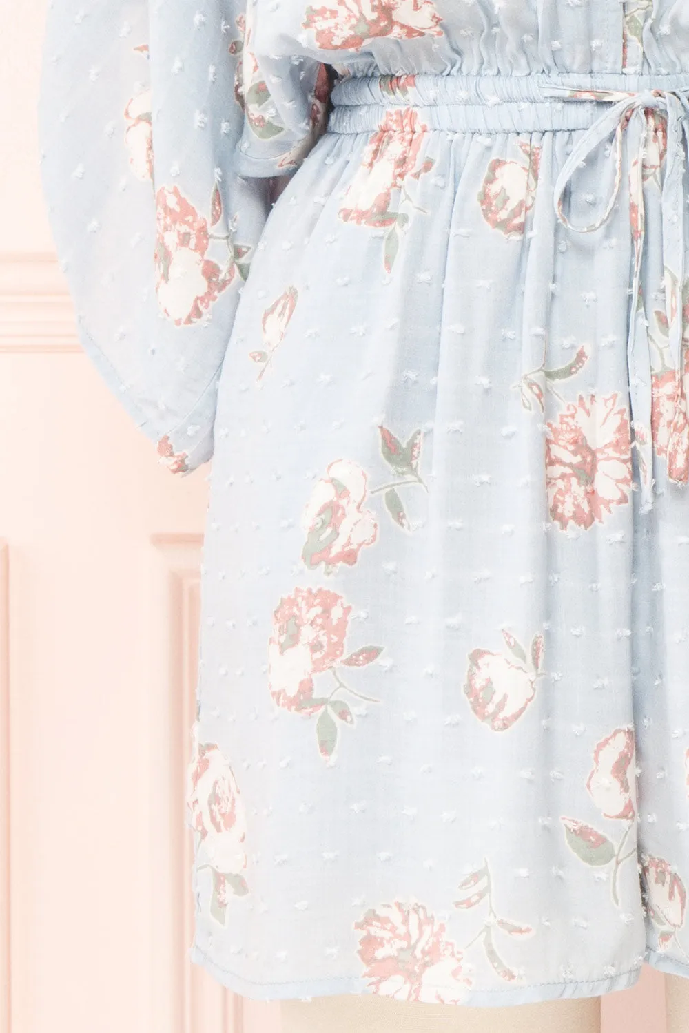 Parsa Blue | V-Neck Floral Plumetis Romper