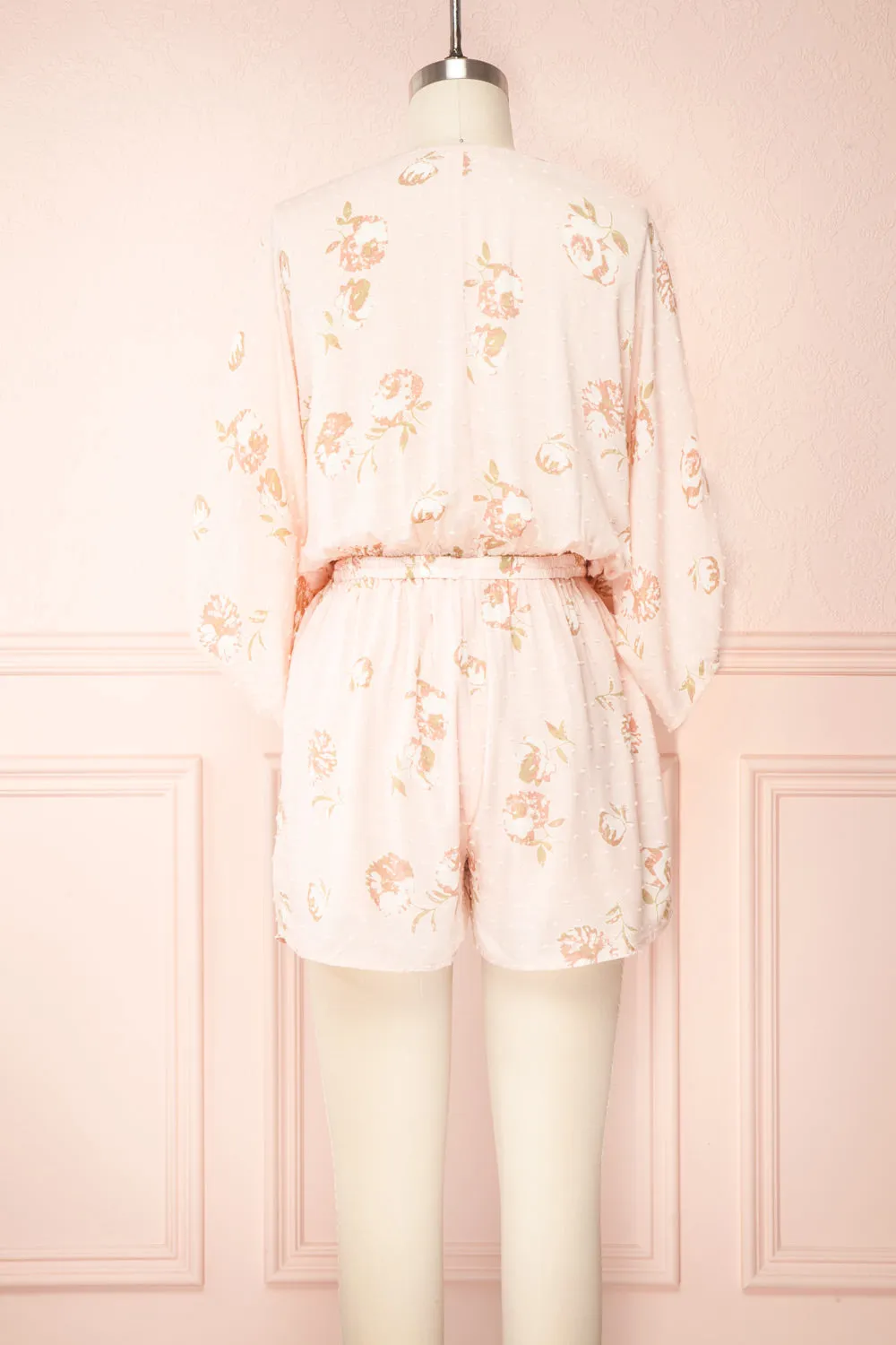 Parsa Blush | V-Neck Floral Plumetis Romper
