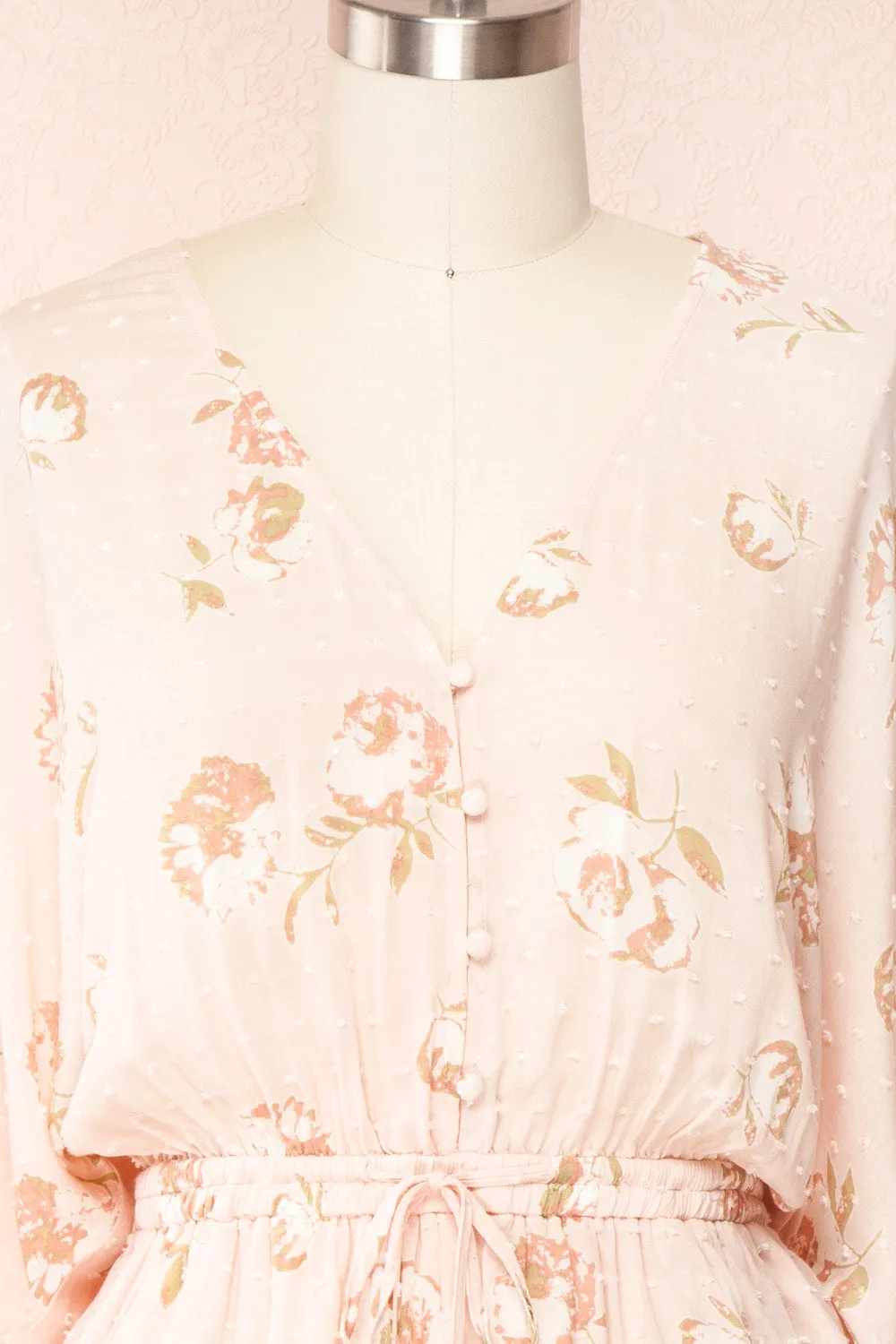 Parsa Blush | V-Neck Floral Plumetis Romper