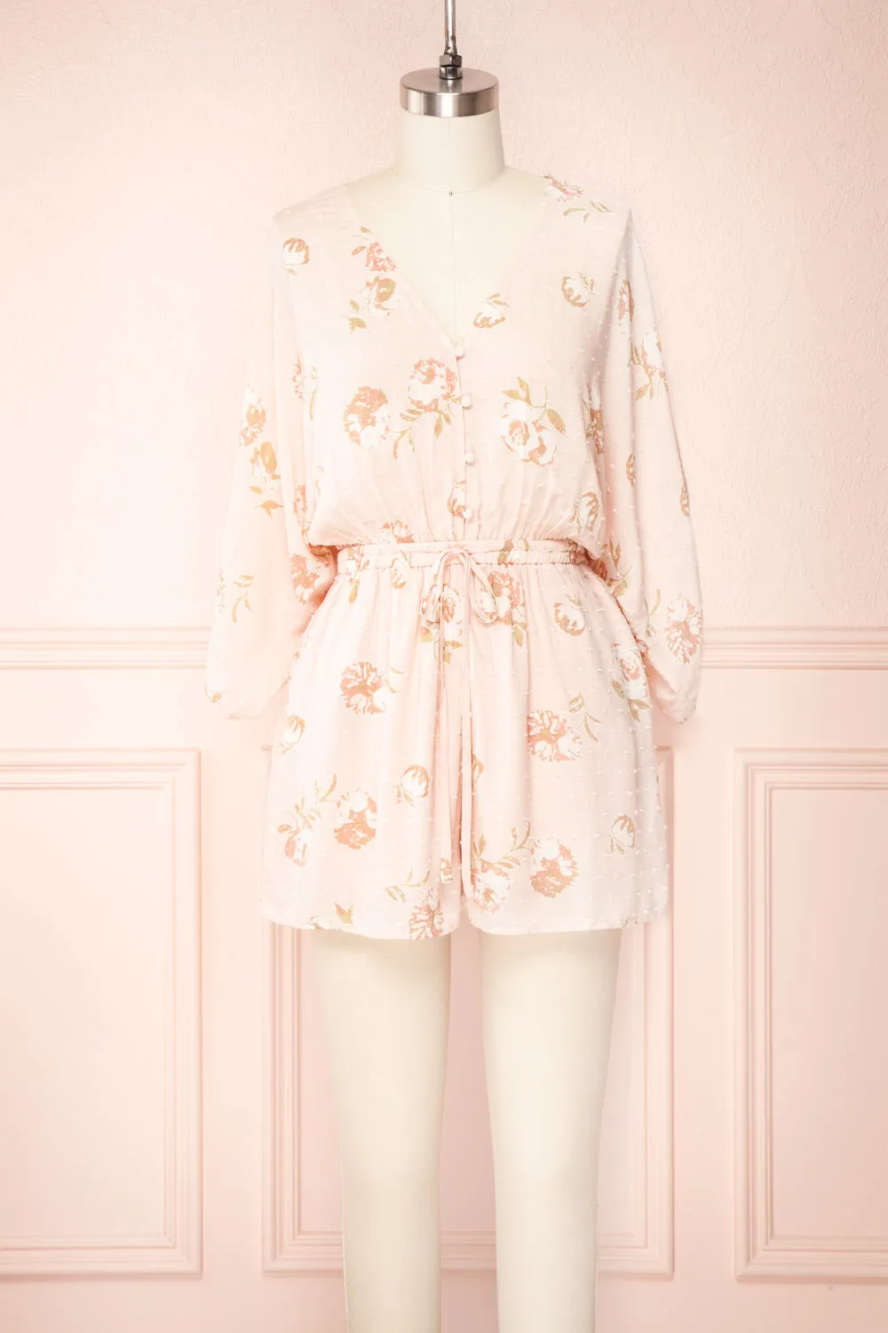 Parsa Blush | V-Neck Floral Plumetis Romper