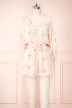 Parsa Blush | V-Neck Floral Plumetis Romper