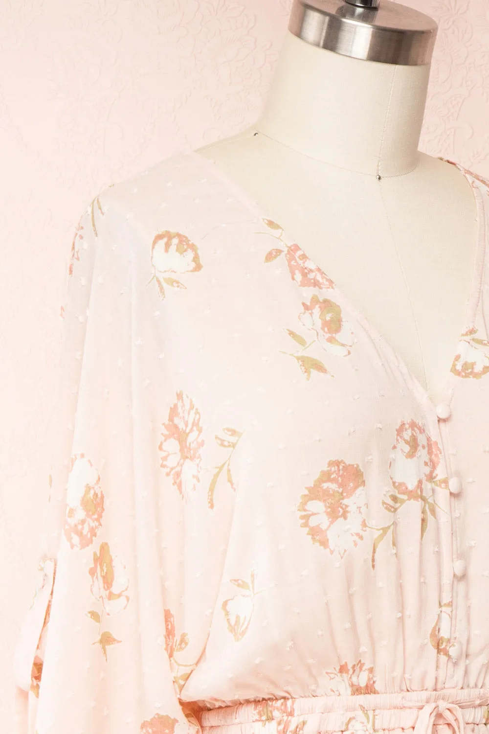 Parsa Blush | V-Neck Floral Plumetis Romper