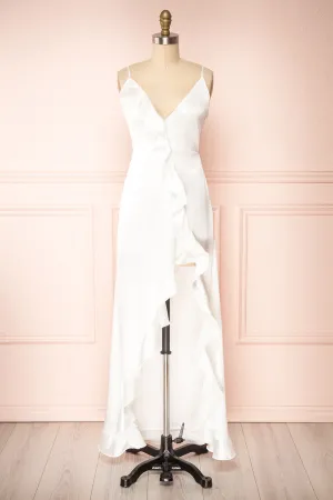 Patricia | Backless Ivory Dress w/ Ruffles