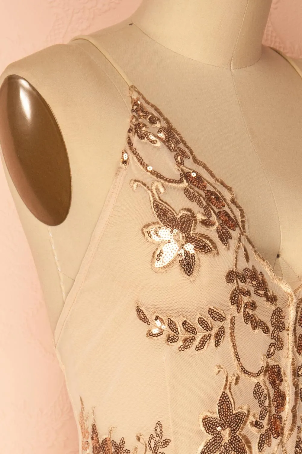 Patti | Rose Gold Sequins Mesh Bodysuit