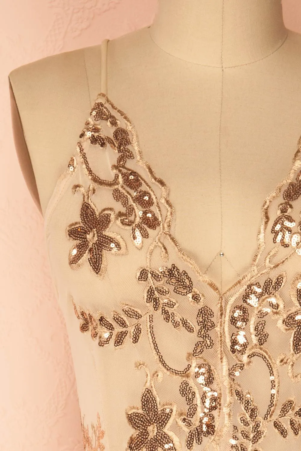 Patti | Rose Gold Sequins Mesh Bodysuit