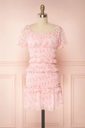 Paulina | Pink Floral Short Dress