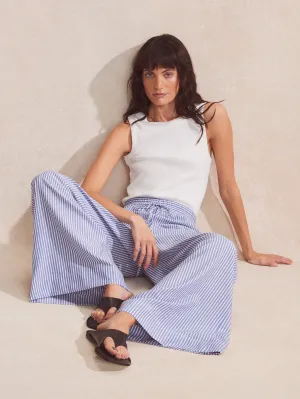 Petite Blue and White Striped Wide-Leg Trousers